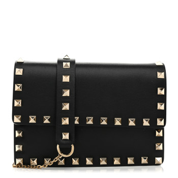 VALENTINO GARAVANI Vitello Mini Rockstud Wallet on Chain Black