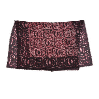 CHANEL Cashmere Silk CC Logo Scarf Shawl Purple