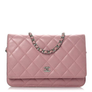 CHANEL Lambskin Quilted Wallet On Chain WOC Pink