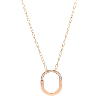 TIFFANY 18K Rose Gold Diamond Medium Lock Pendant Necklace