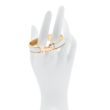 HERMES Enamel Narrow Clic Clac H Bracelet GM White