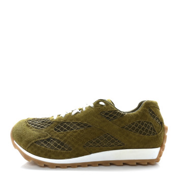 BOTTEGA VENETA Calfskin Fishnet Fabric Orbit Sneakers 37 Olive Oil