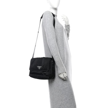 PRADA Re-Nylon Vitello Padded Large Flap Shoulder Bag Black