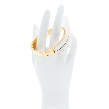 HERMES Enamel Narrow Clic Clac H Bracelet GM White