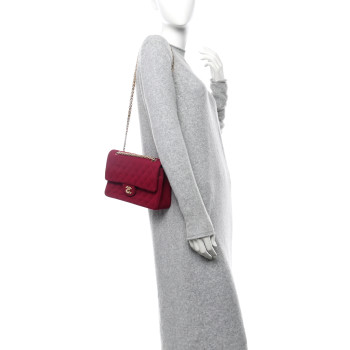 CHANEL Jersey Quilted Medium Double Flap Bijoux Chain Dark Pink