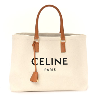 CELINE Canvas Calfskin Horizontal Cabas Natural Tan