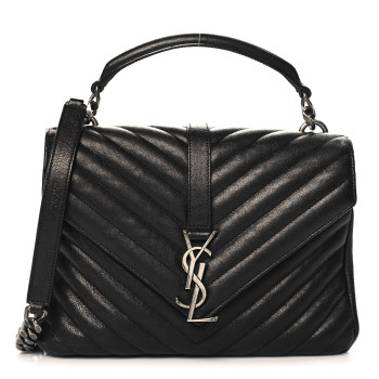 SAINT LAURENT Sheepskin Matelasse Chevron Monogram Medium College Bag Black