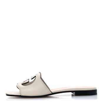 GUCCI Cosmos Softy Calfskin Interlocking G Cut Out Slide Sandals 37 Mystic White