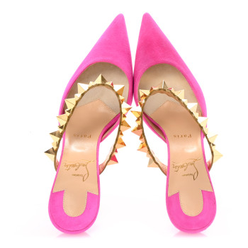 CHRISTIAN LOUBOUTIN Veau Velours Specchio Planet Choc 80 Mule 38.5 Diva Pink