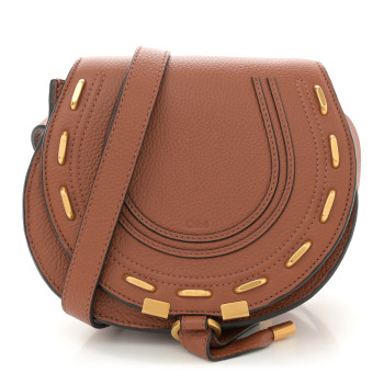 CHLOE Grained Calfskin Studded Small Marcie Saddle Tan