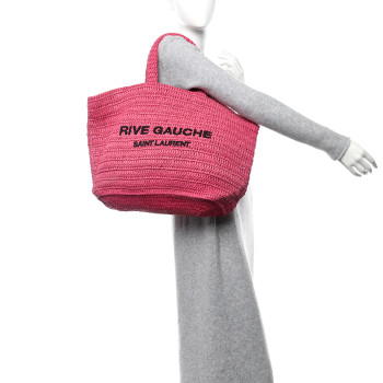 SAINT LAURENT Raffia Rive Gauche Tote Pink
