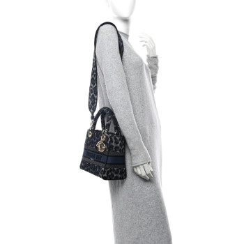 CHRISTIAN DIOR Canvas Mizza Embroidered Medium Lady D-Lite Blue