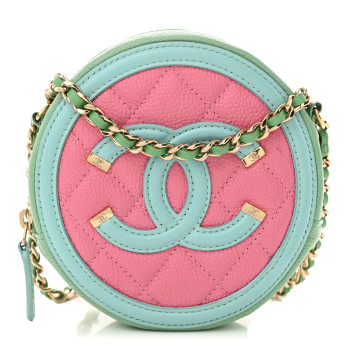 CHANEL Caviar Quilted Round Filigree Crossbody Pink Blue Green