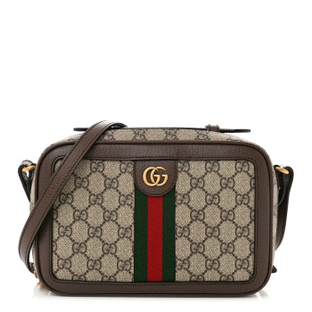 GUCCI GG Supreme Monogram Web Small Ophidia Top Handle Shoulder Bag Brown