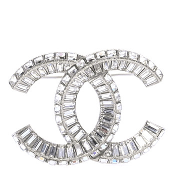 CHANEL Baguette Crystal CC Brooch Silver