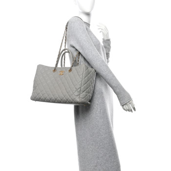 CHANEL Caviar Quilted Large Coco Handle Shopping Tote Grey