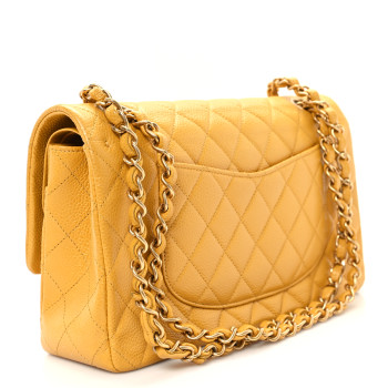 CHANEL Caviar Quilted Medium Double Flap Yellow