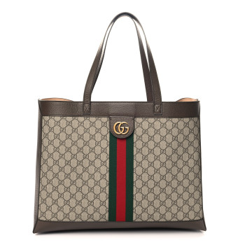 GUCCI GG Supreme Monogram Web Ophidia Tote Brown