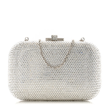 JUDITH LEIBER Swarovski Crystal Minaudiere Clutch Silver