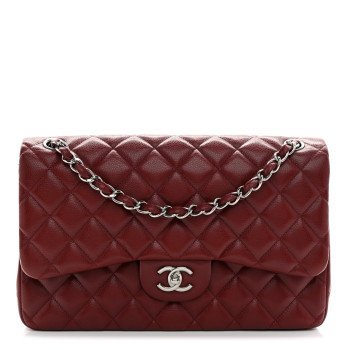 CHANEL Caviar Quilted Jumbo Double Flap Dark Red