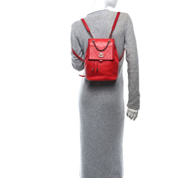 CHANEL Crumpled Grained Calfskin Quilted Backpack Red