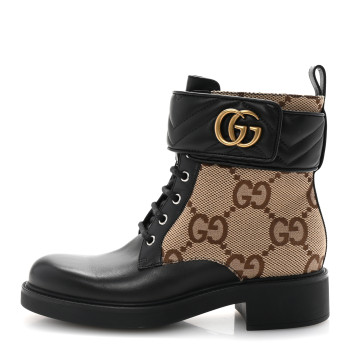 GUCCI Flores Calfskin Monogram Maxi GG Nappa Matelasse Double G 40mm Ankle Boots 39 Black Camel Ebony