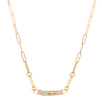 HERMES 18K Rose Gold Diamond Pave Kelly Chaine Choker Necklace