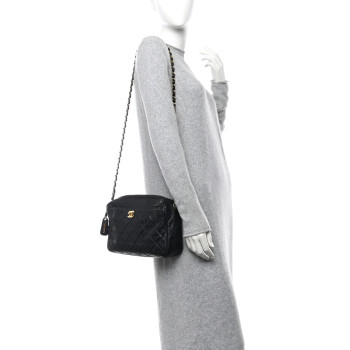 CHANEL Lambskin Quilted Camera Case Black