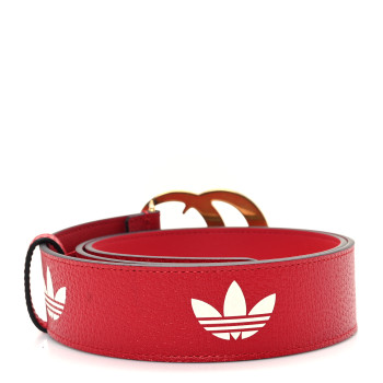 GUCCI X ADIDAS Textured Dollar Calfskin Double G 40mm Belt 90 36 Hibiscus Red