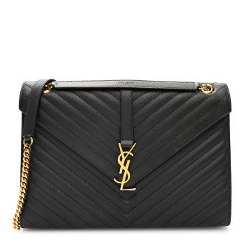 SAINT LAURENT Grain De Poudre Matelasse Chevron Large Monogram Satchel Earth