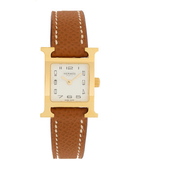 HERMES Stainless Steel Epsom 17.2mm Heure H Hour Quartz Watch Gold