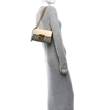 GUCCI GG Supreme Monogram Calfskin Small Padlock Shoulder Bag Beige Mystic White Sun Oil