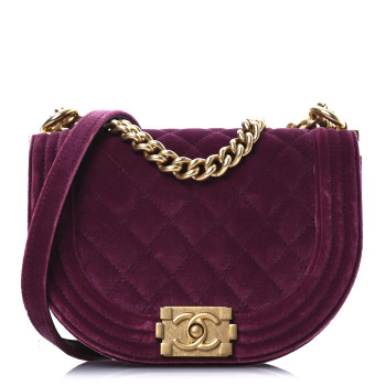 CHANEL Velvet Quilted Small Boy Messenger Bag Bordeaux