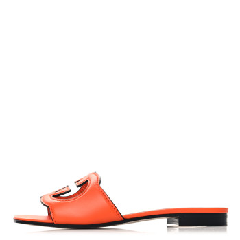 GUCCI Cosmos Softy Calfskin Interlocking G Cut Out Slide Sandals 37.5 Deep Orange