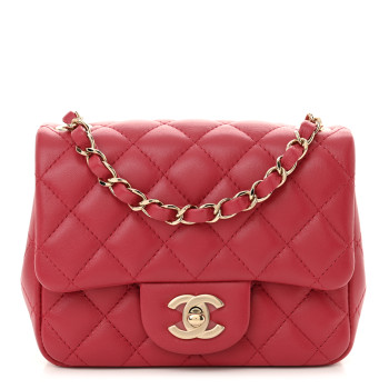 CHANEL Lambskin Quilted Mini Square Flap Dark Pink
