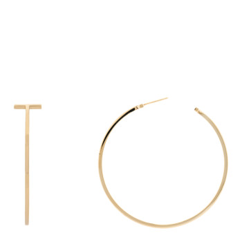 TIFFANY 18K Yellow Gold Extra Large T Wire Hoop Earrings
