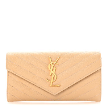 SAINT LAURENT Grain De Poudre Matelasse Chevron Monogram Flap Wallet Nude Powder