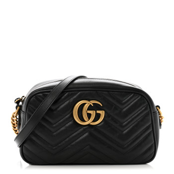 GUCCI Calfskin Matelasse Small GG Marmont Chain Shoulder Bag Black