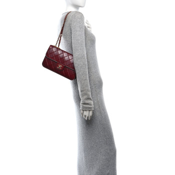CHANEL Calfskin Embossed Medium Flap Red