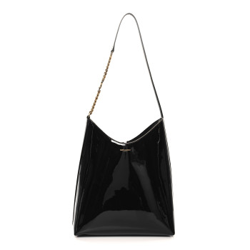 SAINT LAURENT Patent Calfskin Rendez-Vous Hobo Black