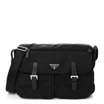PRADA Tessuto Nylon Saffiano Vela Messenger Bag Black