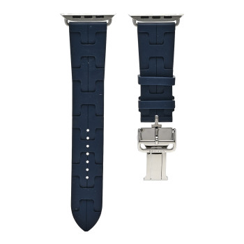 HERMES Rubber 42mm Deployment Buckle Kilim Apple Watch Single Tour Band Blue