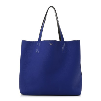 HERMES Taurillon Clemence Double Sens 45 Reversible Tote Graphite Bleu Electrique