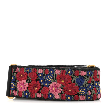 CHRISTIAN DIOR Lambskin Canvas Embroidered Floral Shoulder Strap Multicolor