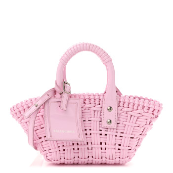BALENCIAGA Faux Calfskin Braided Varnished XXS Bistro Basket Candy Pink