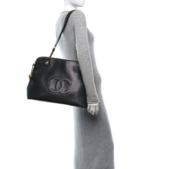 CHANEL Caviar Large CC Shoulder Bag Black