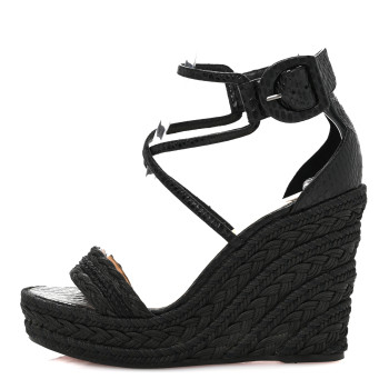 CHRISTIAN LOUBOUTIN Cotton Braided Calfskin Bodrum 110 Wedge Sandals 37 Black