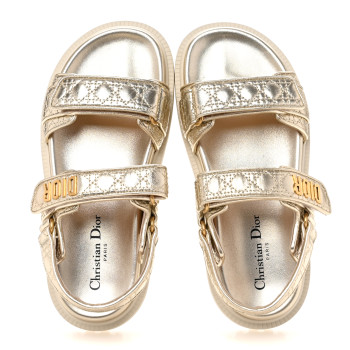 CHRISTIAN DIOR Laminated Sheepskin Cannage Dioract Sandals 38 Pale Gold