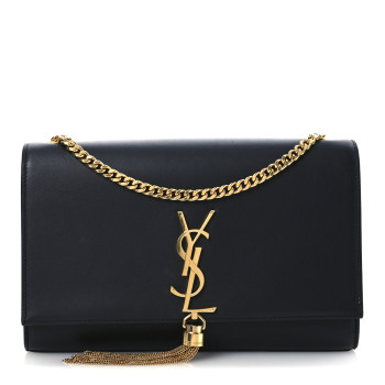 SAINT LAURENT Smooth Calfskin Medium Classic Monogram Kate Tassel Satchel Black