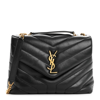 SAINT LAURENT Calfskin Y Quilted Monogram Small Loulou Chain Satchel Black